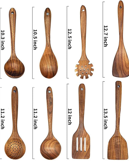 Wooden Spoons for Cooking,12 Pack Wooden Utensils for Cooking Wooden Kitchen Utensils Set Wooden Cooking Utensils Natural Teak Wooden Spatulas for Cooking (12Pcs)