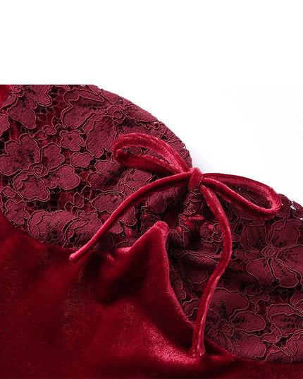 Wedding Guest Dress Women Autumn Maxi Elegant Velvet Prom Dresses Sexy Formal Occasion Party Dress with Lace Glove