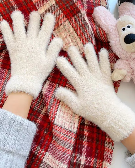 Fashion Winter Mink Velvet Five Finger Gloves Plush Warm Cold-Proof Gloves Women Outdoors Cycling Solid Color Wistiti Mittens