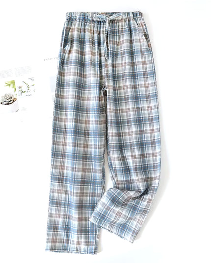 Men'S Cotton Gauze Trousers Plaid Knitted Sleep Pants Woman Pajamas Pants Bottoms Sleepwear Short for Couples Pijama Hombre