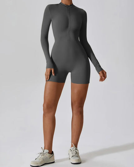 Summer Zipper Workout Jumpsuit Sports Overalls Women Gym Clothing Running Fitness Suits Gym Tracksuit Short Sportswear Yoga Set