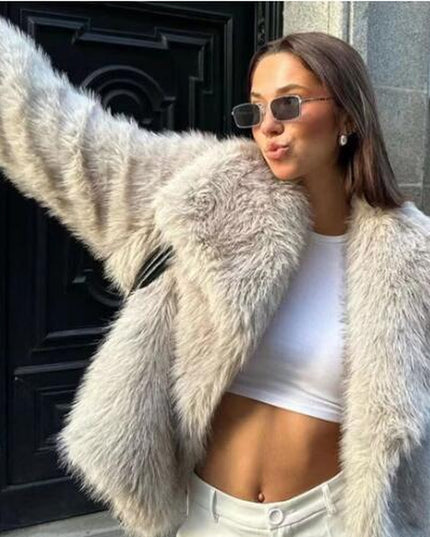 Winter Plush Coat Fashion Thicken Lapel Outwear Casual Long Sleeve Tops Womens Clothing