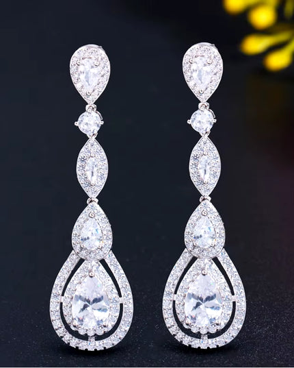 Pera Delicate Shiny White Cubic Zirconia Silver Color Long Water Drop Dangle Earrings for Ladies Costume Prom Party Jewelry E613