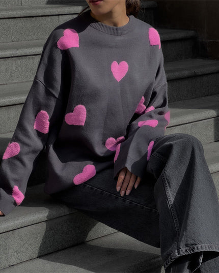 Long Sleeve Loose Heart-Shaped round Neck Sweater for Women Autumn and Winter