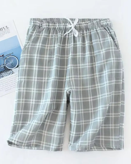Men'S Cotton Gauze Trousers Plaid Knitted Sleep Pants Woman Pajamas Pants Bottoms Sleepwear Short for Couples Pijama Hombre