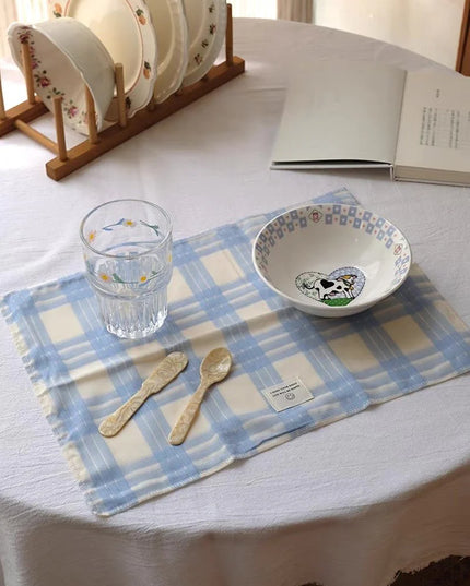 Retro Pastel Blue Checker Placemat for Dopamine Table Setting