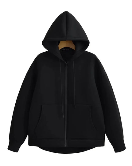 Winter New Women'S Zipper Hoodie High Street Unisex Style Double Pockets Oversize Loose Sweatshirts Outerwear Top