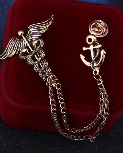 New Retro Snake Animal Brooch Angel Wings Tassel Chain Lapel Pins Suit Collar Pin Badge Shirt Brooches for Men Accessories