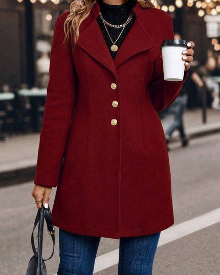 LUNE Solid Color Woolen Coat with Single Breasted Button