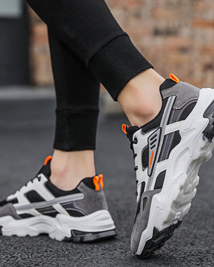 Black White Lace-Up Sneakers Men Outdoor Breathable Csual Mesh Shoes Lightweight Running Sports Shoes