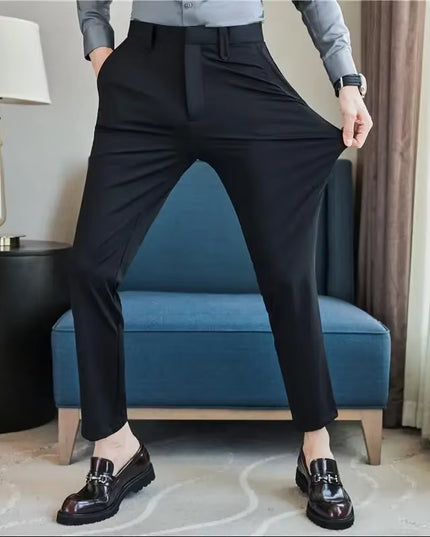 Mens Dress Pants Trousers 2024 Summer New Thin Breathable Solid Casual High Elastic Slim Fit Suit Pants Streetwear Men Clothing