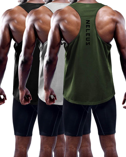 Men'S 3 Pack Workout Running Tank Top Sleeveless Gym Athletic Shirts,5080,Black/Grey/Olive Green,M