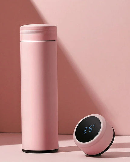 500ml Stainless Steel Vacuum Thermal Water Bottle with Digital Temperature Display - Leakproof Frosted Thermos for Coffee and Milk