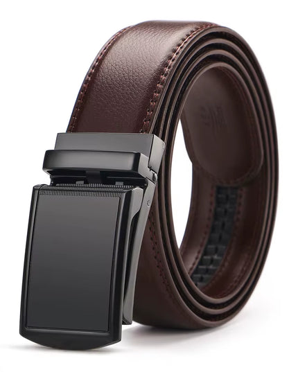 Men'S Ratchet Click Belt Genuine Leather Dress Belt for Men Jeans Holeless Automatic Sliding Buckle Black Brown Belts Cin