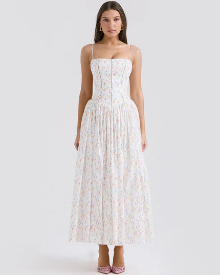 Summer Elegant Party Dresses 2024 New Arrivals Floral Print Spaghetti Strap Long Dresses One-Piece Graduation Dress