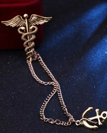 New Retro Snake Animal Brooch Angel Wings Tassel Chain Lapel Pins Suit Collar Pin Badge Shirt Brooches for Men Accessories