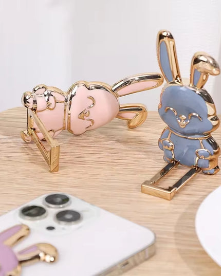 Finger Ring Phone Holder Desktop Ultra-Thin Cartoon Rabbit Phone Stand Foldable Buckle Adhesive Pull Rod Support Frame