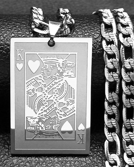 Poker King Spades Hearts K Pendant Necklace for Men Women Stainless Steel Gold Color Hip Hop Punk Necklaces Jewelry N7434S05