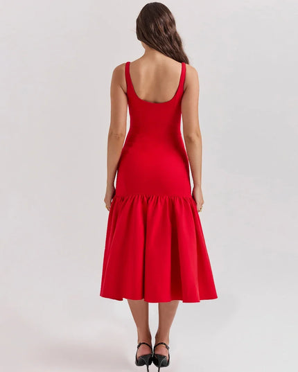 Mingmingxi Summer Midi Holiday Dress 2024 New Arrivals Red Spaghetti Strap Elegant Hem Dress Casual Birthday Party Dresses
