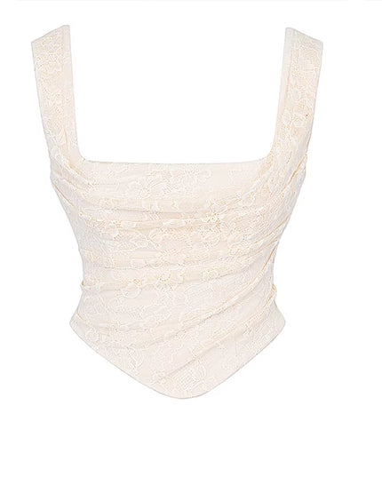Summer Cropped Top Women 2024 New Arrivals Beige Elegant Lace up Corset Top Sexy Short Causal Female Blouse