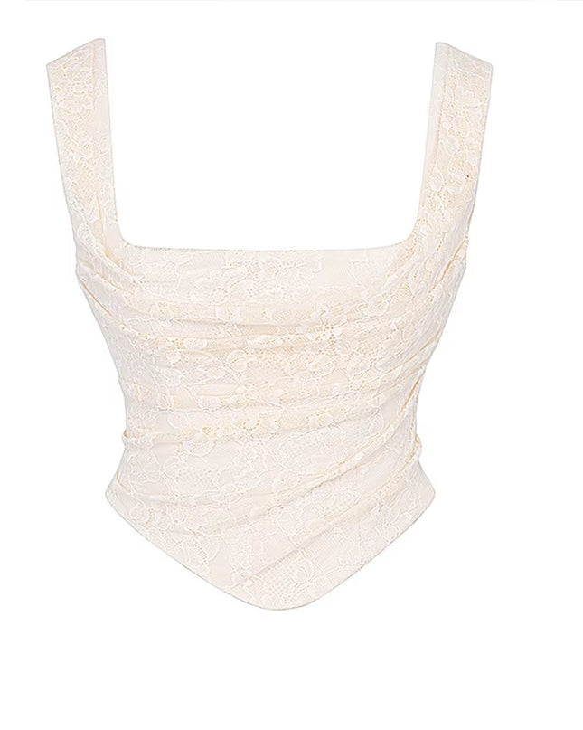 Summer Cropped Top Women 2024 New Arrivals Beige Elegant Lace up Corset Top Sexy Short Causal Female Blouse