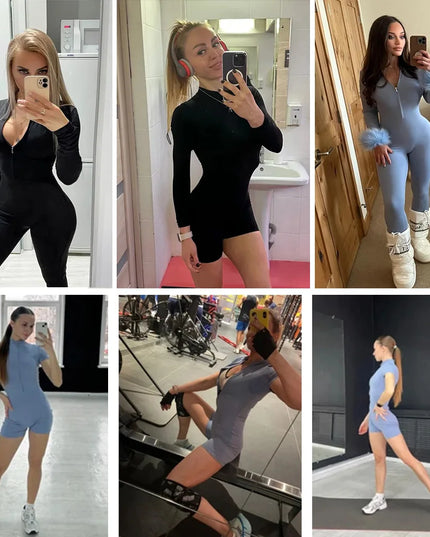 Summer Zipper Workout Jumpsuit Sports Overalls Women Gym Clothing Running Fitness Suits Gym Tracksuit Short Sportswear Yoga Set