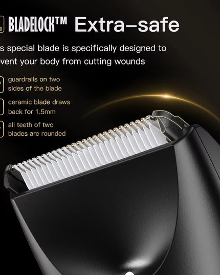 Men's Professional Groin Hair Trimmer and Body Grooming Clipper - Rechargeable Ceramic Shaver and Bikini Epilator