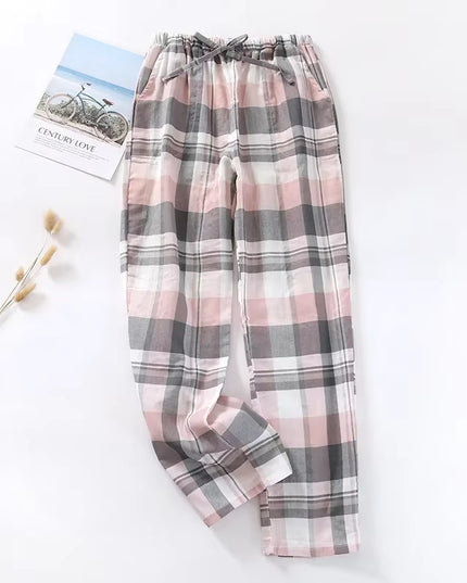 Men'S Cotton Gauze Trousers Plaid Knitted Sleep Pants Woman Pajamas Pants Bottoms Sleepwear Short for Couples Pijama Hombre