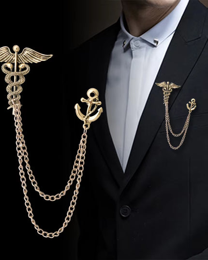New Retro Snake Animal Brooch Angel Wings Tassel Chain Lapel Pins Suit Collar Pin Badge Shirt Brooches for Men Accessories