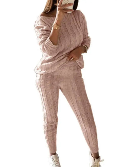 Hot Sale 2 Pieces Women'S Suit Winter Solid Color Knitted Pants Suit Women'S Long-Sleeved Knitted Casual Two-Piece Thick Sweater