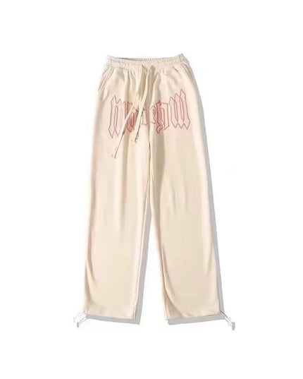 American Style Letter Print Straight Pants for Men High Street Loose Trousers Casual Joggers Hip Hop Drawstring Sweatpants
