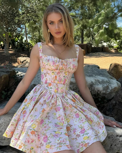 Summer Elegant Party Dresses 2024 New Arrival Floral Print a Line Birthday Dresses Casual Mini Graduation Dress Women