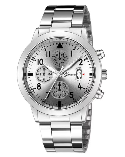 Geneva Watches Men Luxury Men Watches Black Stainless Steel Blue Face Quartz Watch Men Sports Watches Reloj Hombre Horloge Heren
