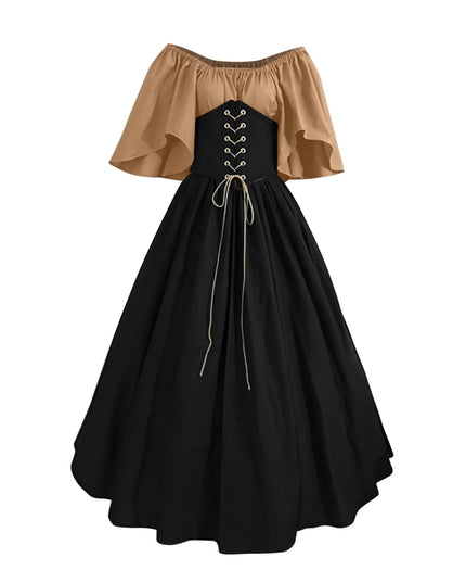 Womens Renaissance Faire Dresses Irish Traditional plus Size Dresses Ruffle over Dress Corset Retro Gown