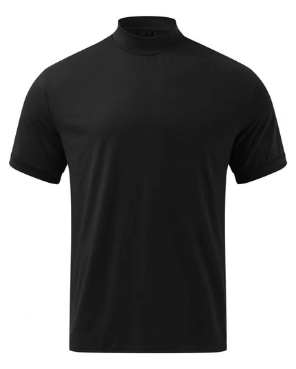 Men T-Shirt Solid Color High Neck Men Top Sweat Absorption Dress-Up Fitness Top Summer Short Sleeve Male Shirt Top for Men