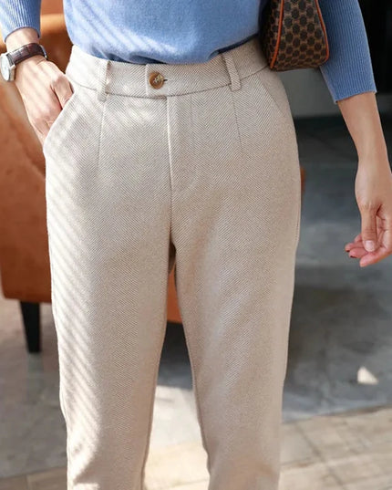 Woolen Pants Women'S Harem Pencil Pants 2024 Autumn Winter High Waisted Casual Suit Pants Office Lady Women Trousers