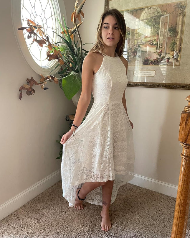 Women Halter Lace Wedding Guest Dress Hi-Lo Cocktail Party Bridesmaid Formal Dresses