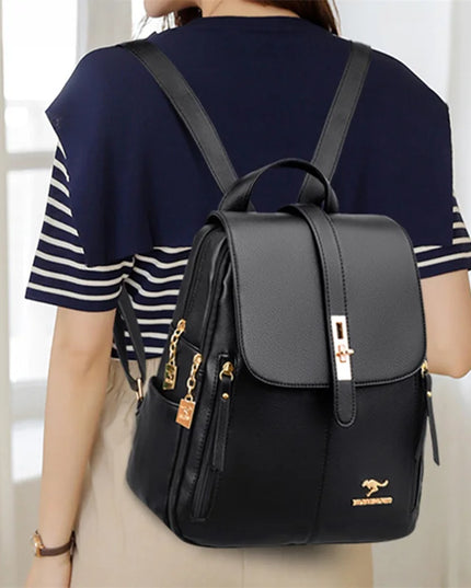 Luxury Women Leather Backpacks for Girls Sac a Dos Casual Daypack Black Vintage Backpack School Bags for Girls Mochila Rucksack