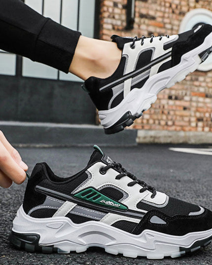 Black White Lace-Up Sneakers Men Outdoor Breathable Csual Mesh Shoes Lightweight Running Sports Shoes