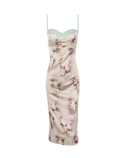 Wedding Guest Dresses for Women 2023 Summer Satin Dress Stretchy Evening Party Dress Floral Elegant Night Club Festival Outfit