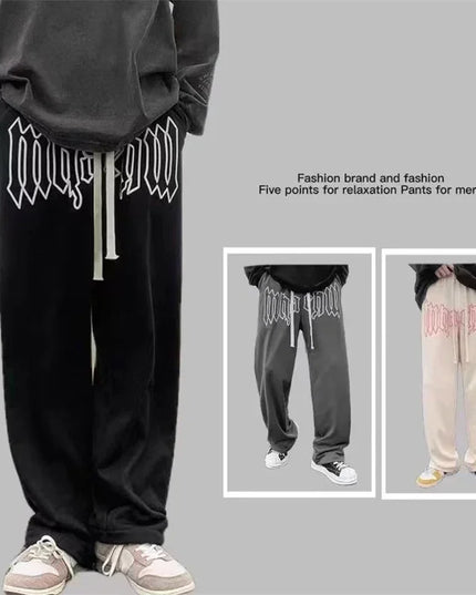 American Style Letter Print Straight Pants for Men High Street Loose Trousers Casual Joggers Hip Hop Drawstring Sweatpants
