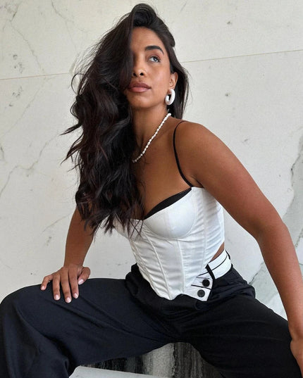 Thick Satin Bustier Corset Crop Top with Chest Pads Spaghetti Strap White Bodycon Top Summer Women Tops with Fishbone