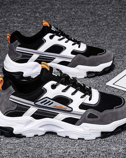 Black White Lace-Up Sneakers Men Outdoor Breathable Csual Mesh Shoes Lightweight Running Sports Shoes