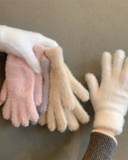 Fashion Winter Mink Velvet Five Finger Gloves Plush Warm Cold-Proof Gloves Women Outdoors Cycling Solid Color Wistiti Mittens