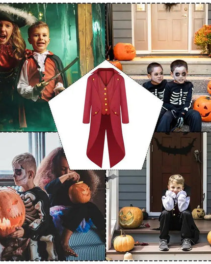 Joker Costume for Men Pirate Jacket Men Steampunk Coat Tailcoat Lightweight for Halloween Photos Vampires Boys Aged 6-14 Kids