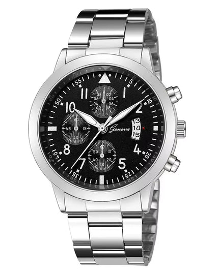 Geneva Watches Men Luxury Men Watches Black Stainless Steel Blue Face Quartz Watch Men Sports Watches Reloj Hombre Horloge Heren