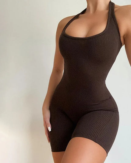 Women'S Sexy Backless Tank Top Bodycon Summer One Piece Halter Ribbed Sleeveless Bodysuit Rompers Short Jumpsuits