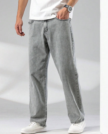 Manfinity Hypemode Men\ Solid Straight Leg Jeans, Grey Baggy Jeans Men, Loose Jeans Pants for Men, Men'S Grey Jeans, Baggy Jeans