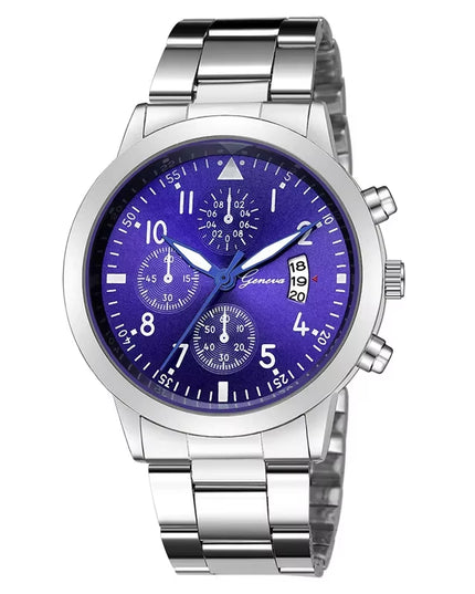 Geneva Watches Men Luxury Men Watches Black Stainless Steel Blue Face Quartz Watch Men Sports Watches Reloj Hombre Horloge Heren
