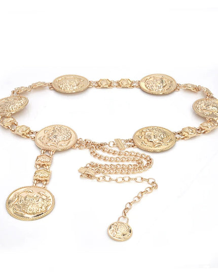 Gold Chain Belt Designer Belts for Women High Quality Waist Ketting Riem Silver Metal Big Coin Cinturon Mujer Cummerbunds
